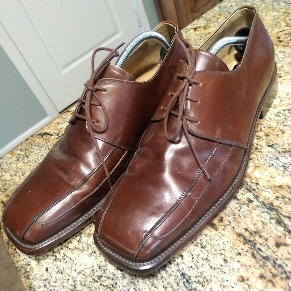 David Eden Brown Square Toe Lace Up Leather Derby Dress Shoes Men's Size 13 - Picture 1 of 13